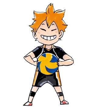 Chibi Hinata Shouyou smiling and holding a volleyball.
