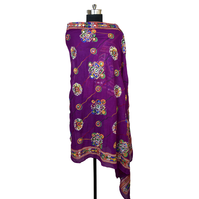 Women's Cotton Dupatta Wrap Stole Mirror Work Embroidery Ethinic Scarves Chunni - Picture 36 of 103