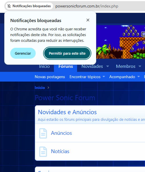 Notificações via Push habilitadas no fórum