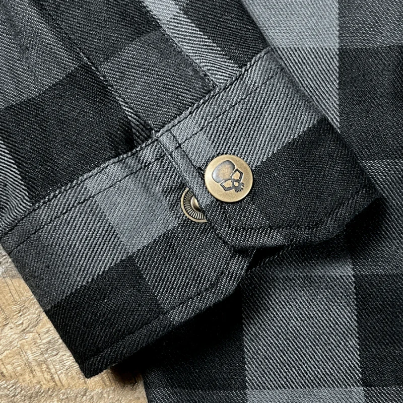 

BOBHEAD 50 Casual Shirt Grey Black Checked Biker Cotton YKK Zip

