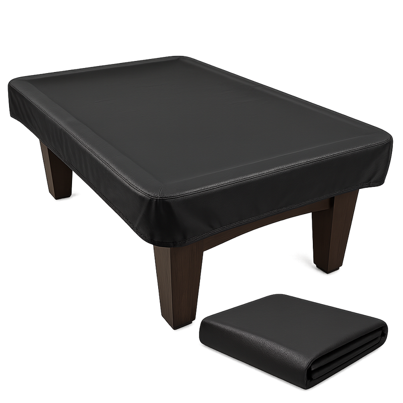 Detalhe da capa para mesa de bilhar com elástico reforçado e corda de fixação na barra, com forro interno
