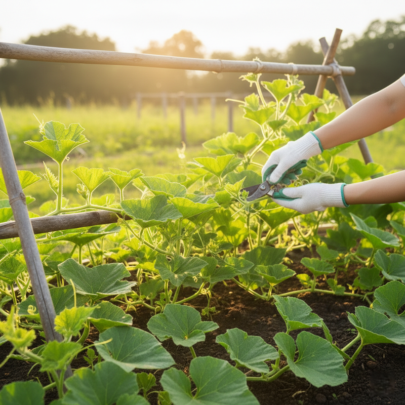 Bottle gourd vine garden visual reference for planning trellis and spacing