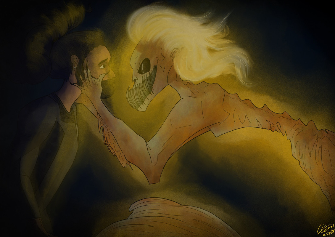 Monster siren Stede cups Ed's cheek and stares into his eyes