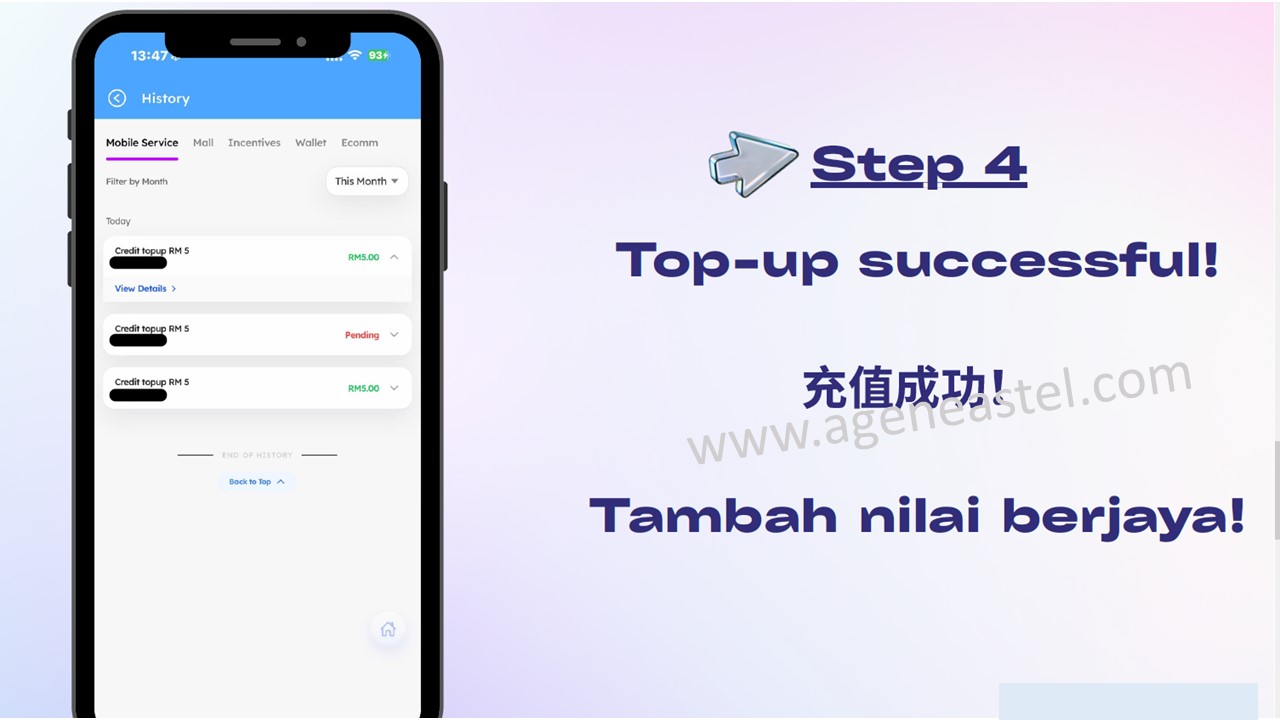 Step 6 rekod tambah nilai berjaya Eastel