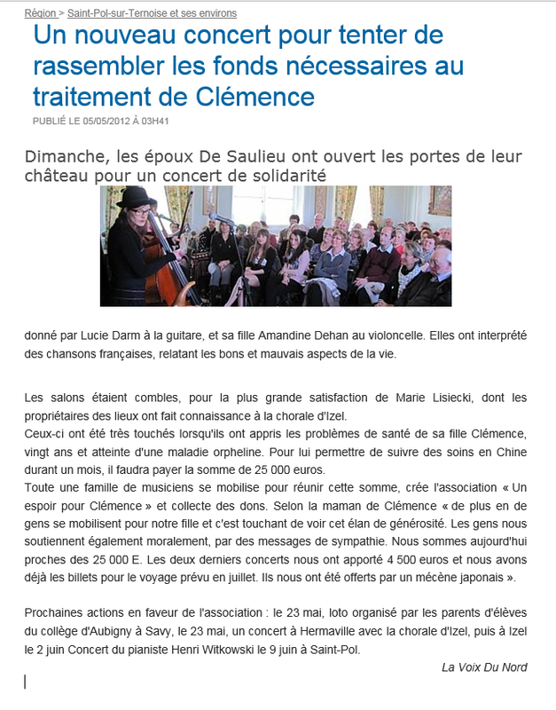 vdn 2012 - Un nouveau concert pour tenter de rassembler des fons pour le traitement de Clémence