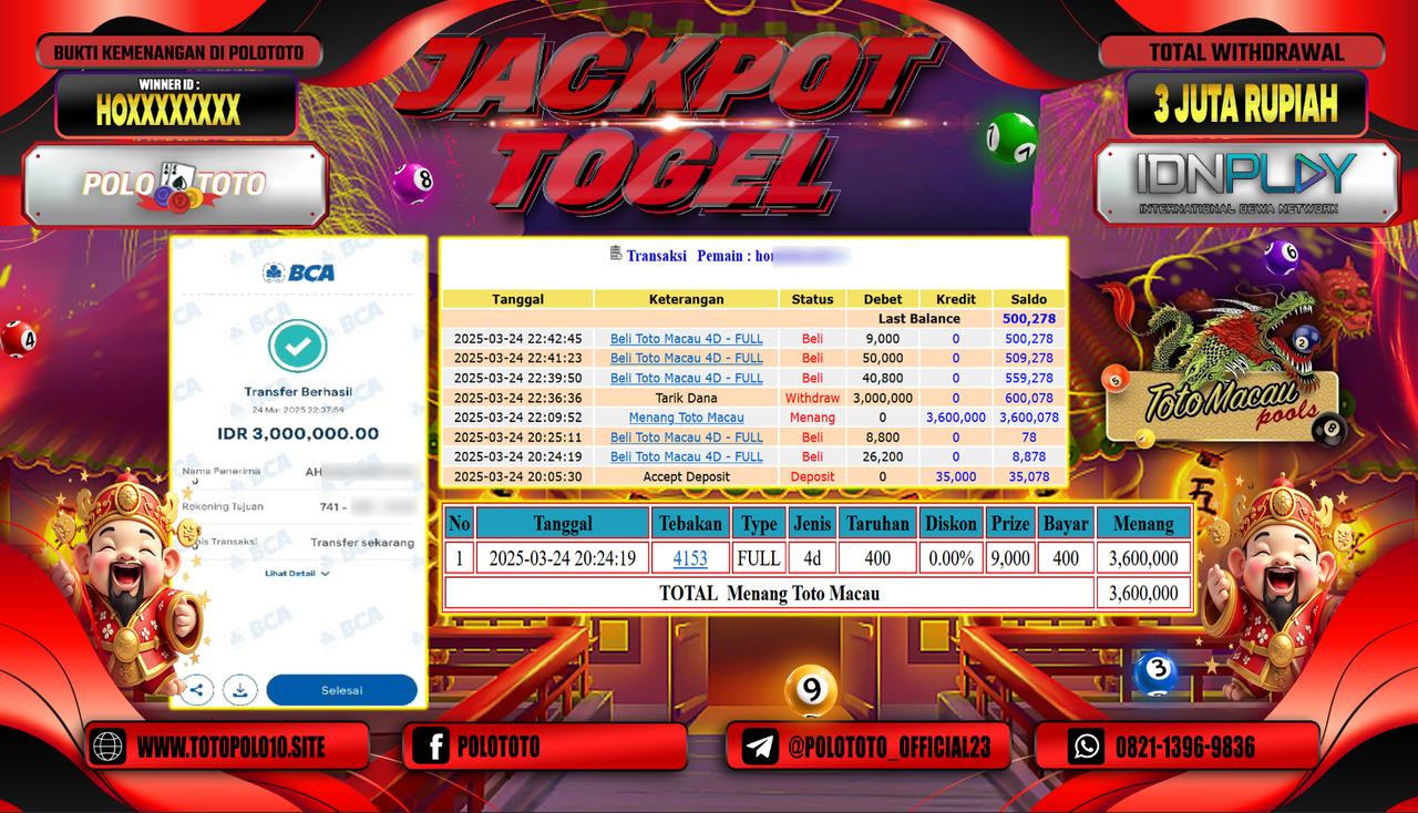 POLOTOTO JACKPOT TOGEL TOTO MACAU Rp.3.000.000,-