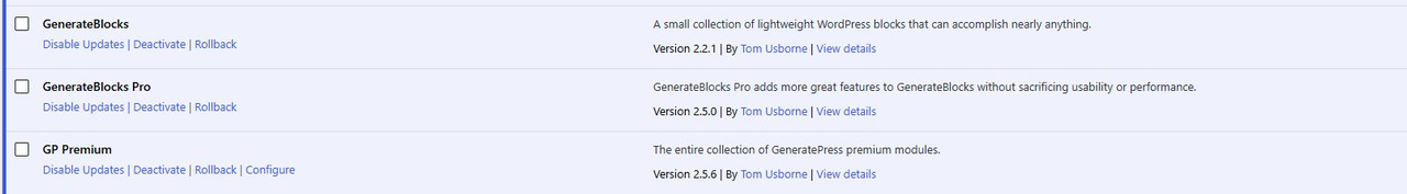 Generateblocks active versions