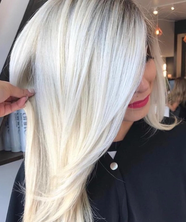Long straight platinum blonde hair