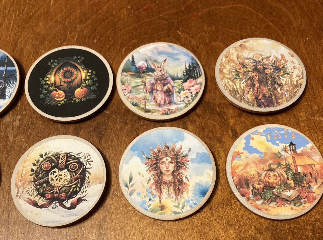 handcrafted pagan welcome sign disks