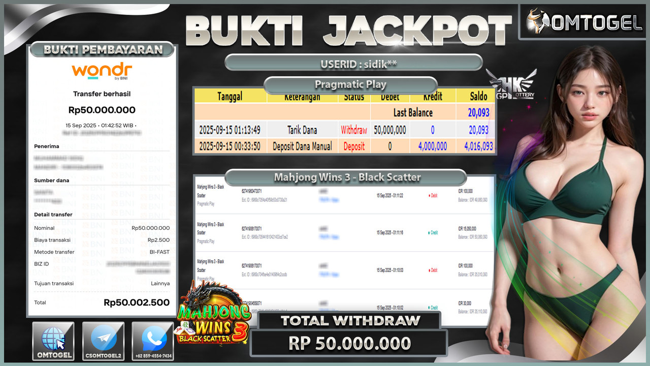 OMTOGEL JACKPOT PRAGMATIC PLAY MAHJONG WINS 3 - BLACK SCATER 50 JUTA DI BAYAR LUNAS ,-