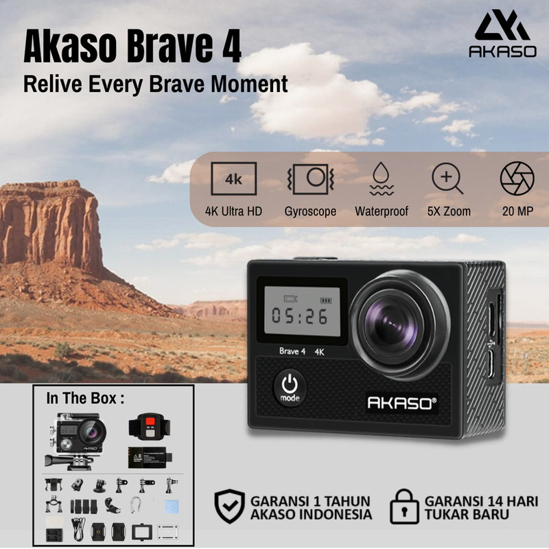 jual Akaso Brave 4 Action Cam Camera Wifi 4K Waterproof