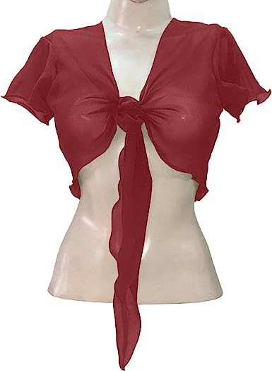 Women's Chiffon Choli Blouse Short Sleeve Tie Crop Top Shrug Belly Dance Gypsy - Bild 27 von 63