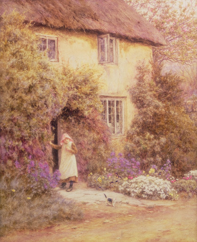 3-Helen-Allingham-A-Cottage-Door-watercolour-Meister-Drucke-921151