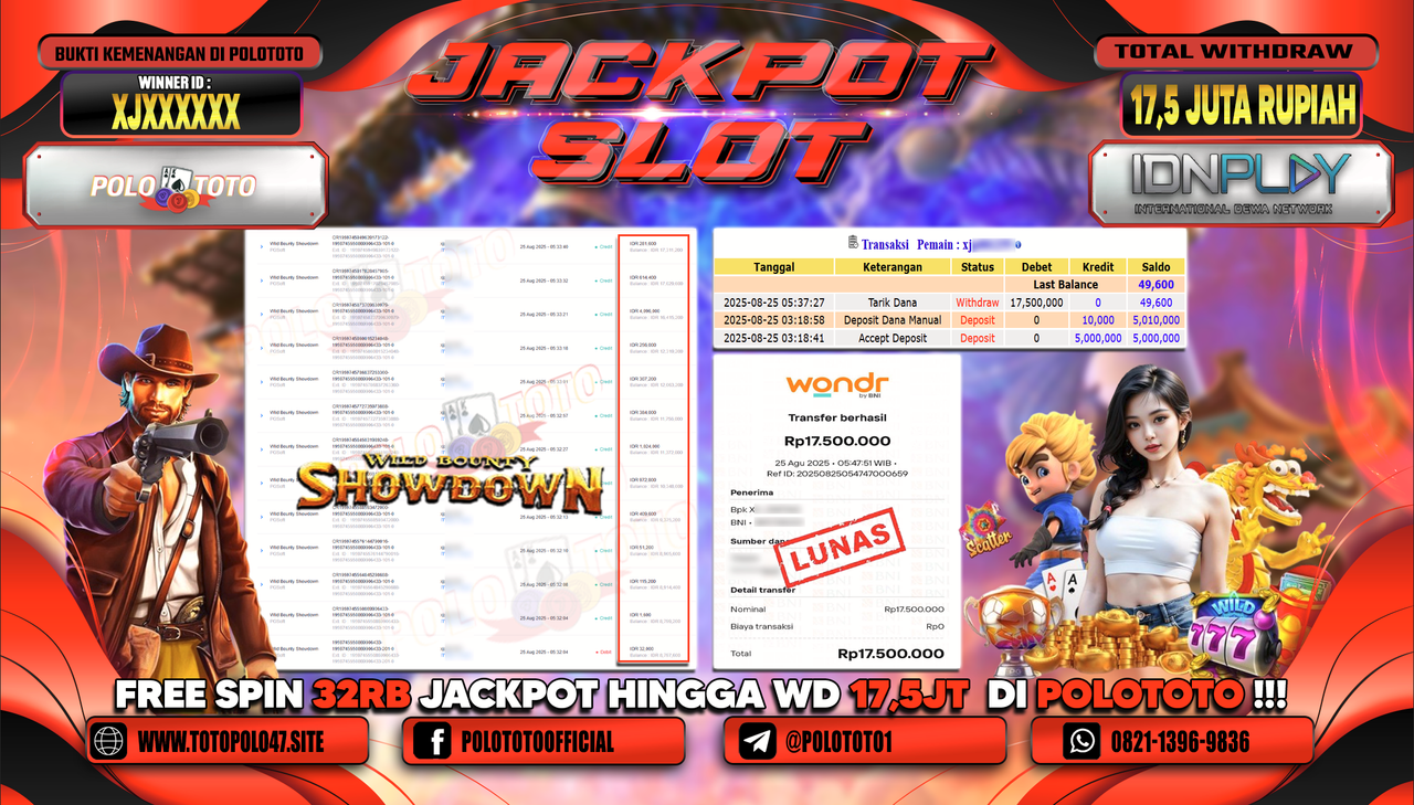 POLOTOTO JACKPOT SLOT WILD BOUNTY SHOWDOWN Rp.17.500.000,-