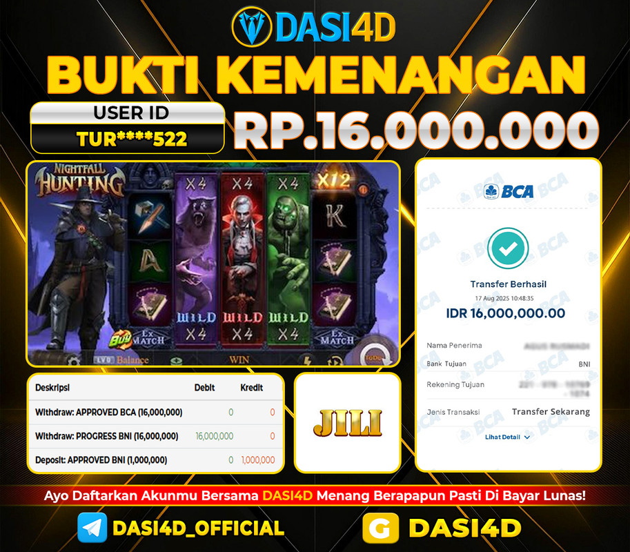 BUKTI KEMENANGAN 17 AGUSTUS 2025 DI NIGHTFALL HUNTING WD 16.000.000