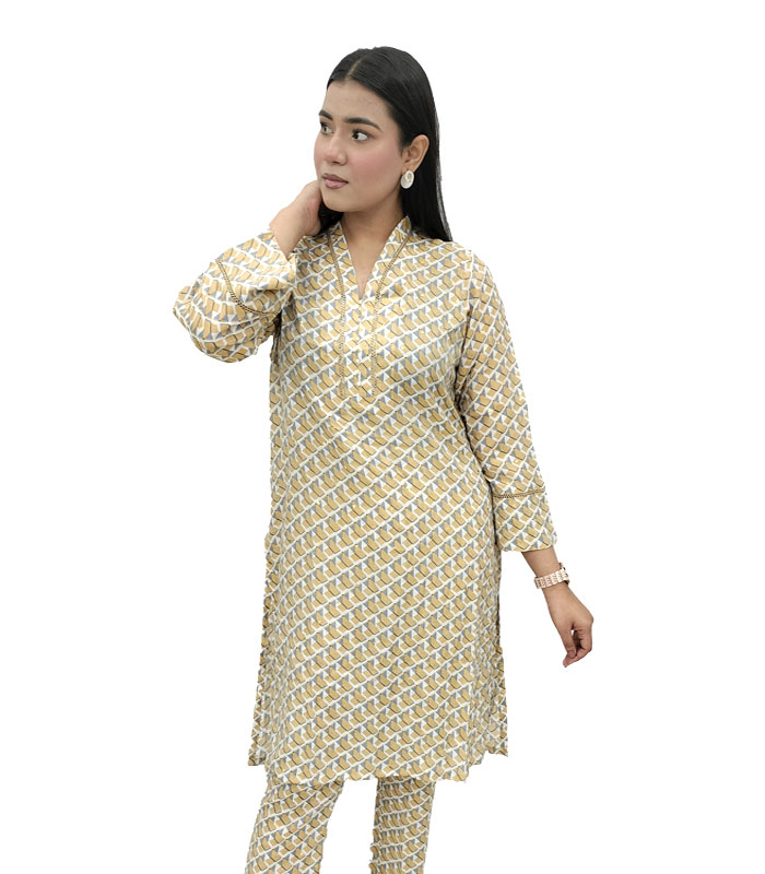 Band Collar Exclusive Feme Kurti :  Flower Print