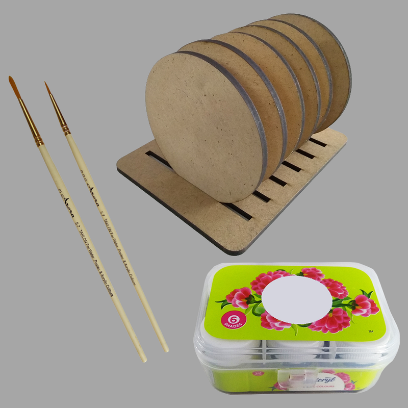 Gond art on Round Tea Coasters with stand DIY Kit