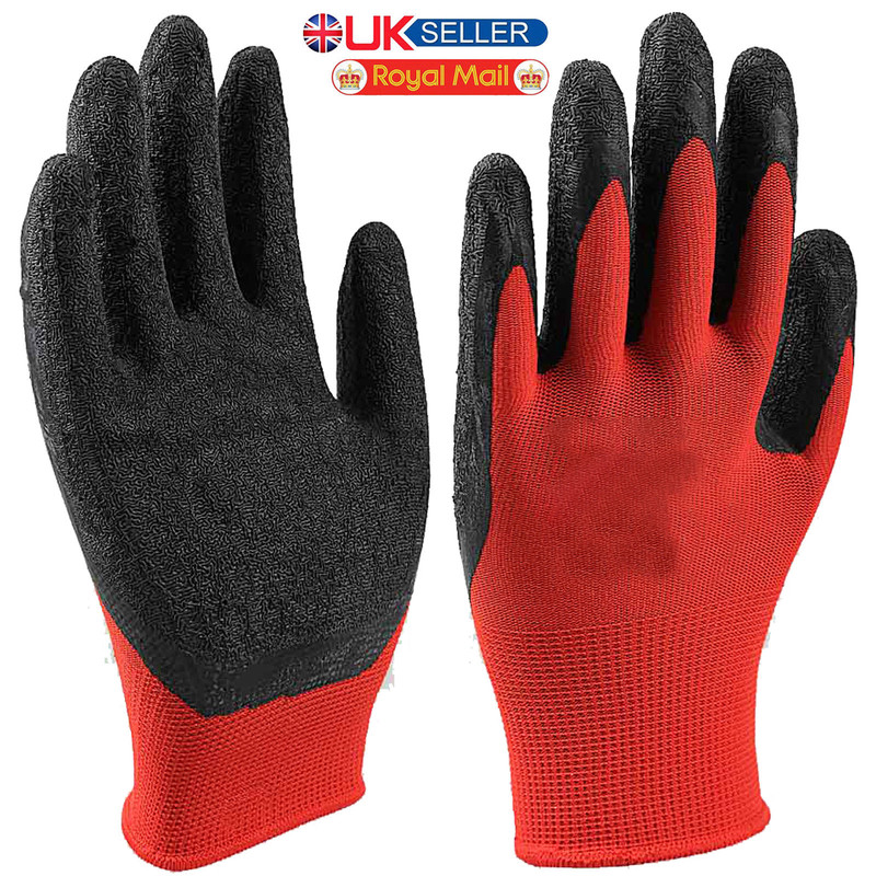 Pair Of Latex Coated Durable Safety Work Gloves Gardening Builders Mechanic Grip