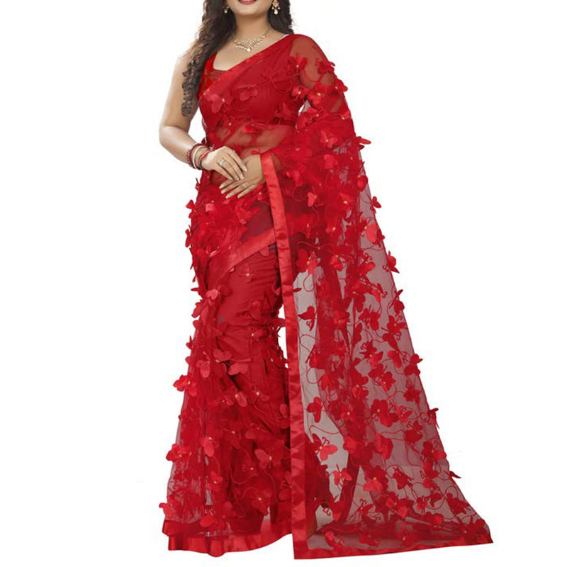 Sarí de mariposa para mujer con pieza de blusa elegante diseñador sari para ropa étnica - Imagen 47 de 48