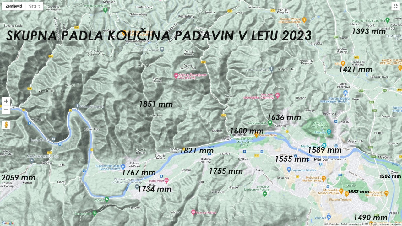 Skupna padla količina padavin v letu 2023