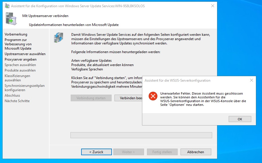 WSUS-Konfigurationsfehler