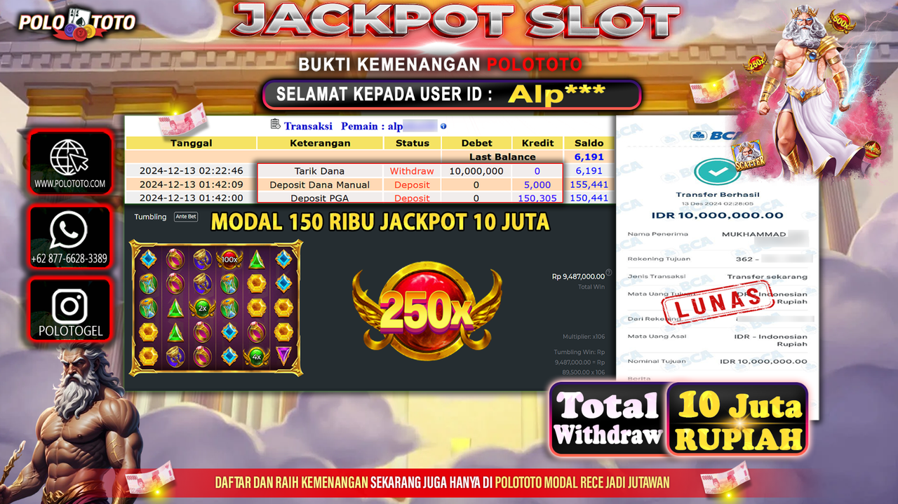 POLOTOTO JACKPOT SLOT GATES OF OLYMPUS Rp.10,000.000,-