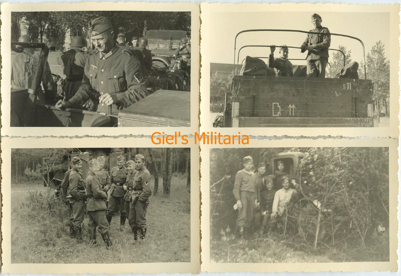 4x Original Foto Nachrichtenabt 129 LKW Leben im Feld Rschew 1941