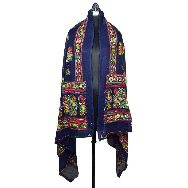 Women's Cotton Dupatta Wrap Stole Mirror Work Embroidery Ethinic Scarves Chunni - Picture 84 of 103