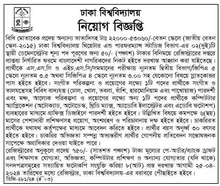 Dhaka University Job Circular