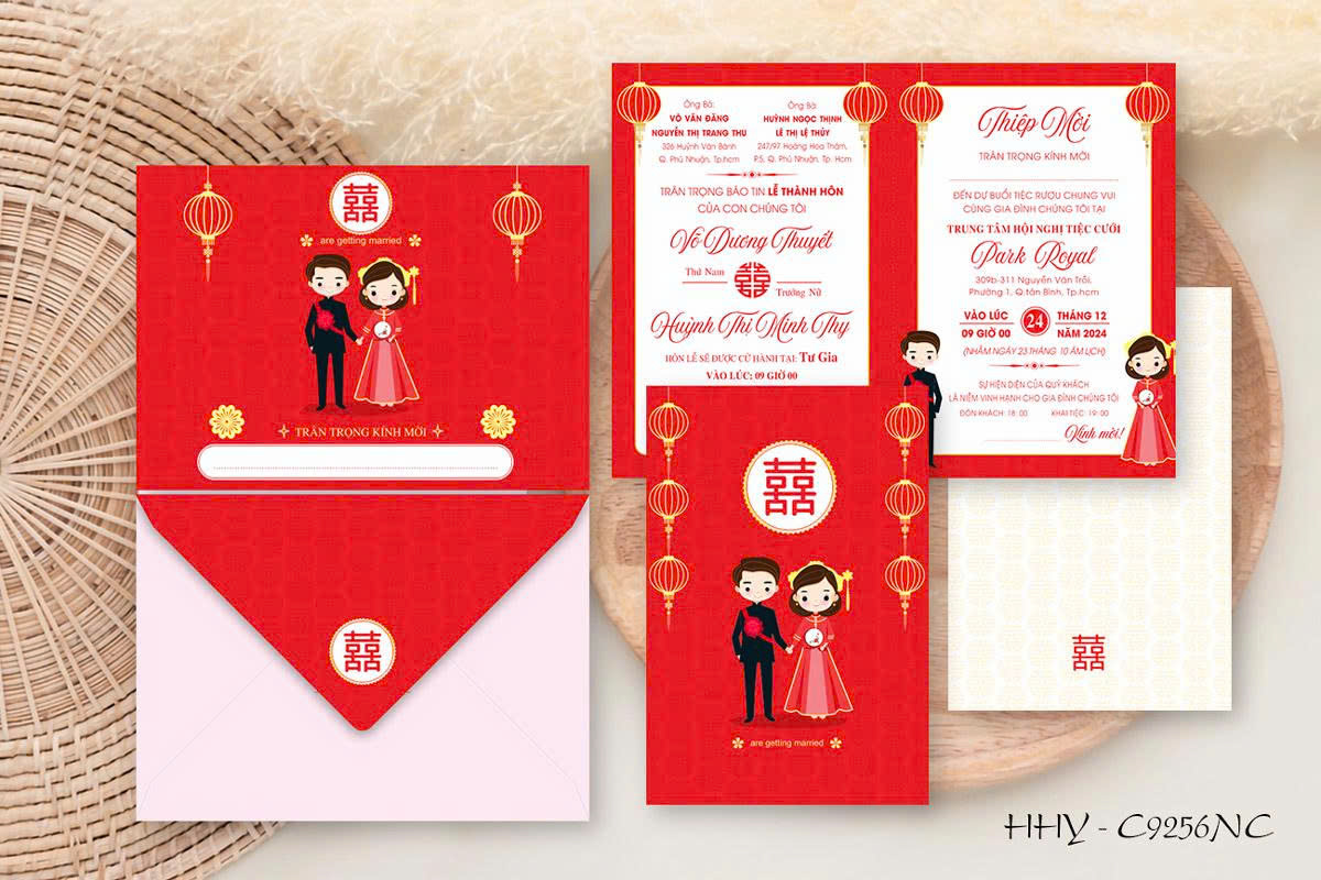 Thiệp chibi kiểu Trung Quốc tone đỏ (9256)