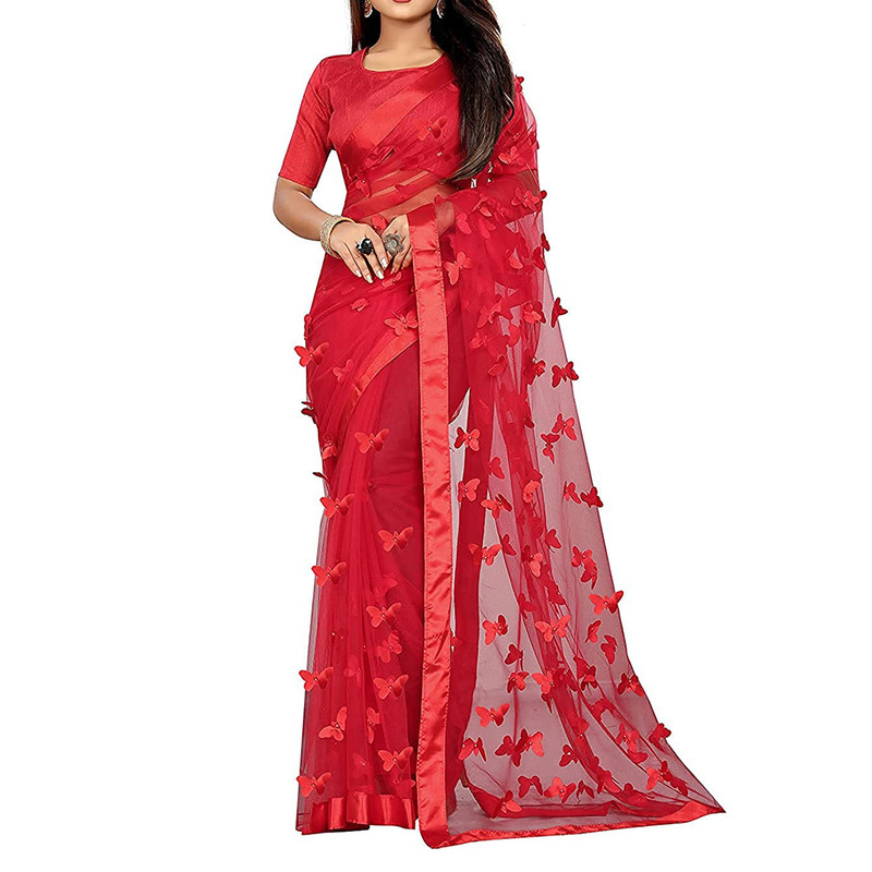 Women's Embroidered Fashionable Butterfly Pattern Saree Top Bolywood Readywear - Picture 14 of 33