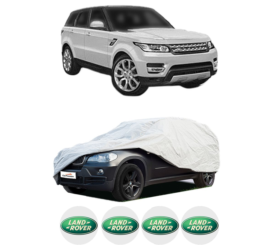 Husa tip prelata auto pentru LAND ROVER DISCOVERY SPORT VAN (L550) din 2014-2017, Culoare Gri, material textil impermeabil, rezistanta la intemperii praf UV, CARPASSION Husa Protectie, 4 Stickere auto cu LAND ROVER