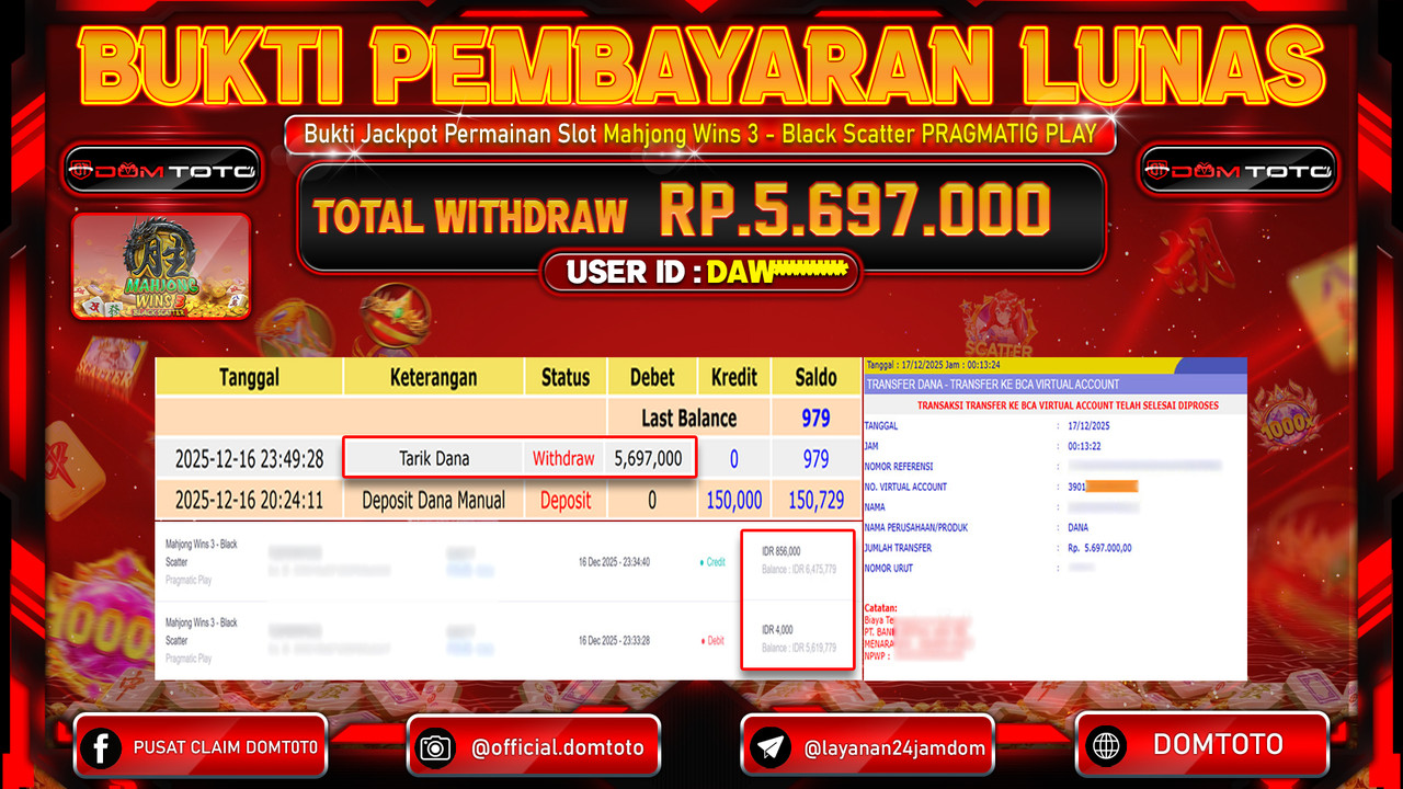 JACKPOT SLOT Mahjong Wins 3 - Black Scatter Pragmatic Play 17 DECEMBER 2025