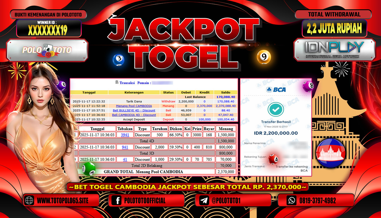 POLOTOTO JACKPOT TOGEL MENANG POOL CAMBODIA Rp.2.200.000,- LUNAS