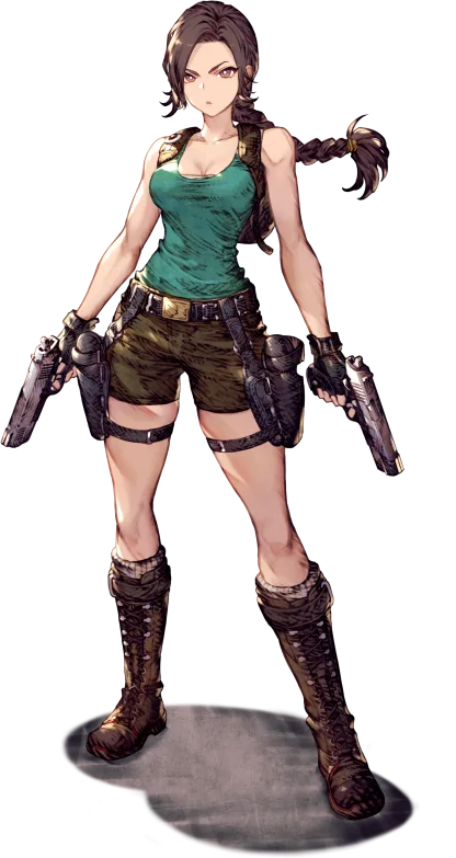 Lara Croft protagonizando un crossover con Final Fantasy Brave Exvius con outfit tipo manga