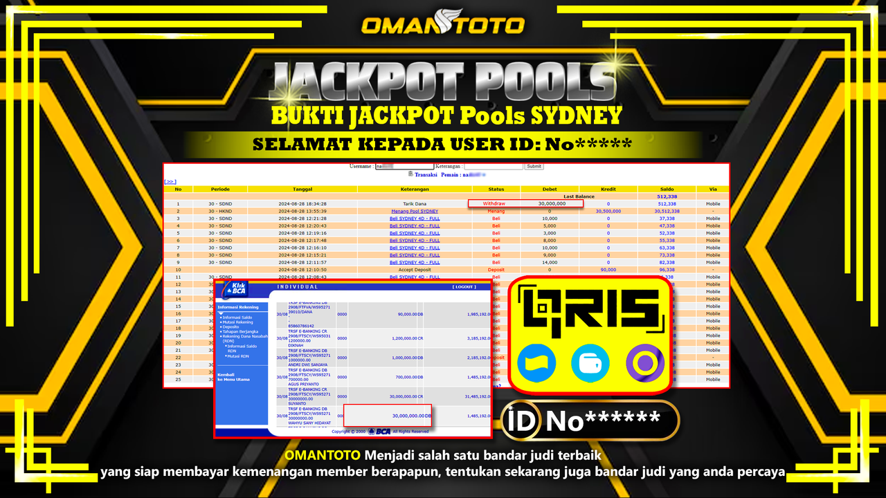 OMANTOTO JACKPOT TOGEL POOL SYDNEY Rp. 30.000.000,-