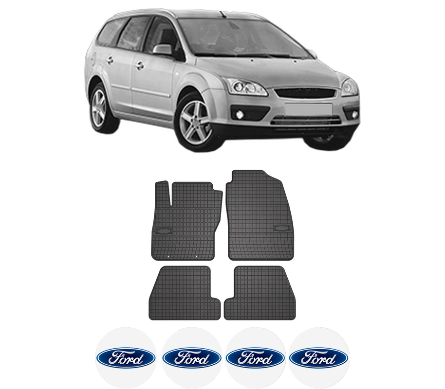 Set covorase presuri FORD FOCUS II Turnier (DA_, FFS, DS) din 2004-2012, auto, din cauciuc thermoplastic, 4 Stickere auto cu FORD