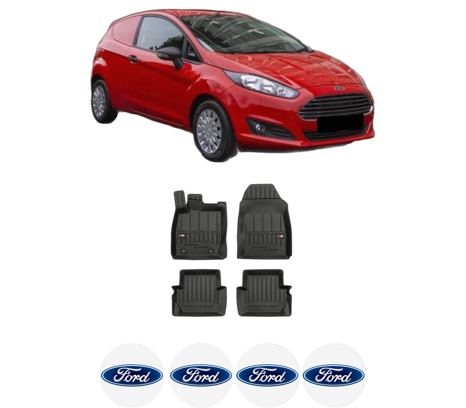 Set covorase presuri FORD FIESTA VII Van din 2018-2020, auto, din cauciuc thermoplastic, 4 Stickere auto cu FORD