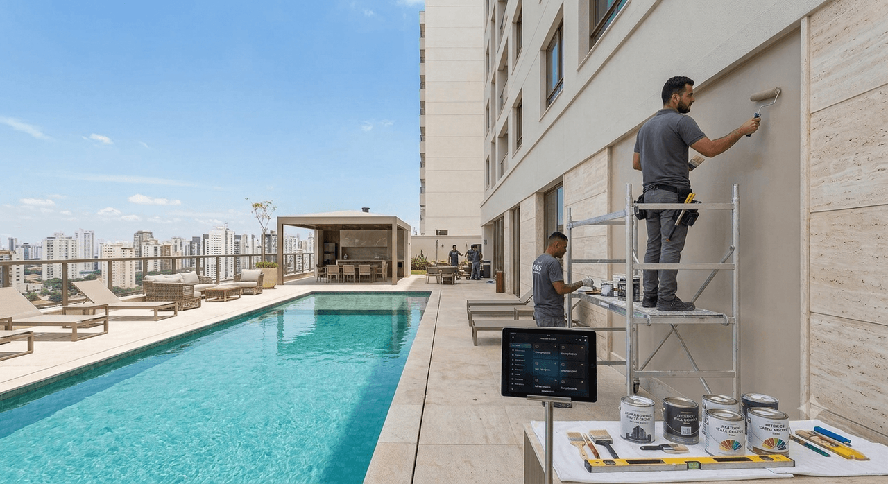 Profissional realizando pintura residencial com rolo e tintas Suvinil de alta qualidade