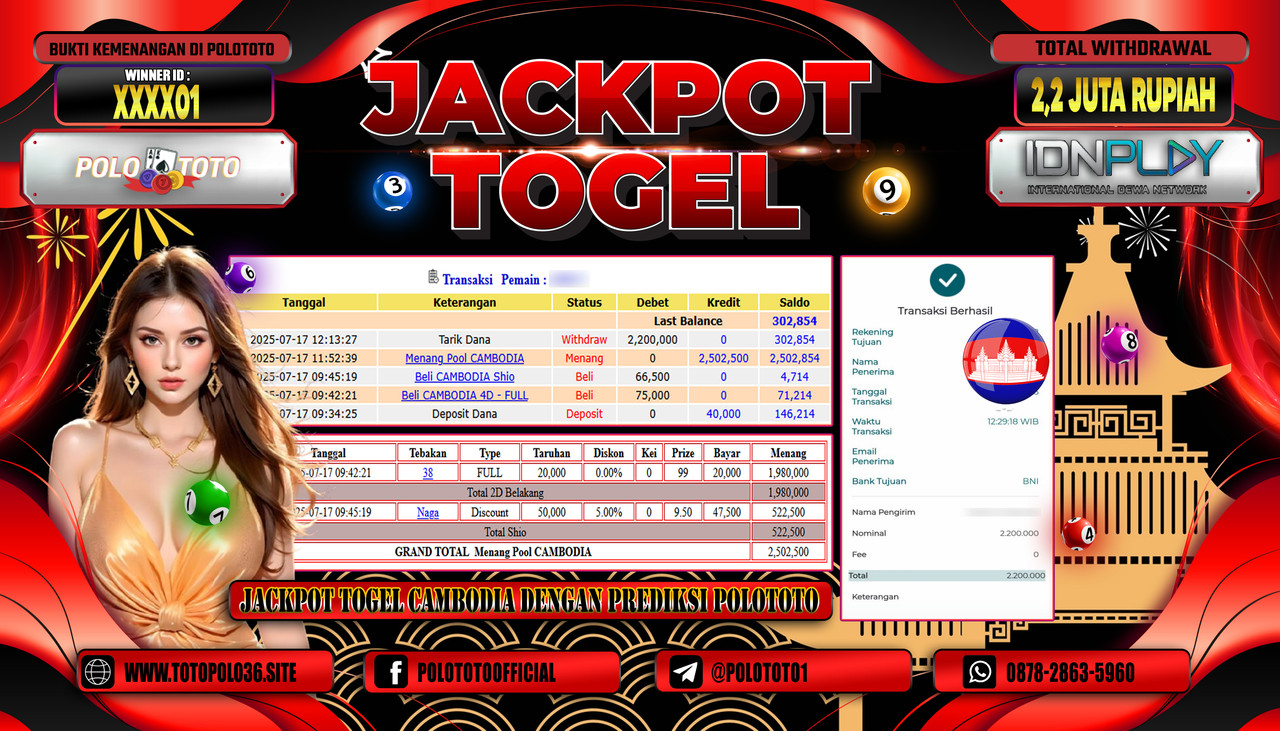 POLOTOTO JACKPOT TOGEL POOL CAMBODIA Rp.2.200.000,- LUNAS