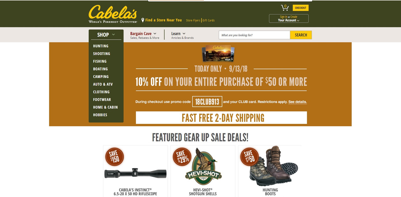 Cabelas 9 13 18 deal