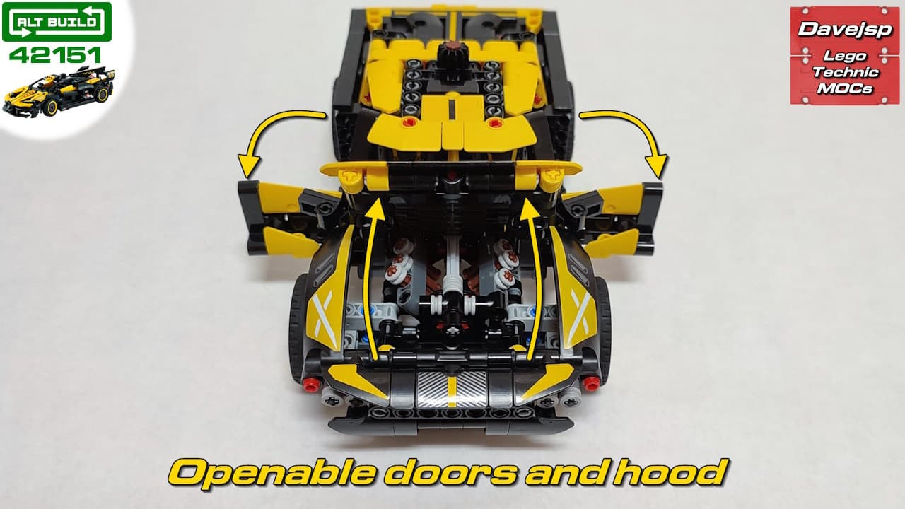 Lego Technic set 42151 Bugatti Bolide rebuilt as a stadium truck MOC with openable doors and hood
