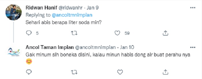 Jawaban kocak admin Twitter Ancol dalam menanggapi komentar warganet terkait spirit doll di Dufan.