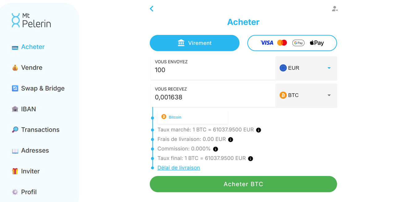 Interface d'achat Mont Pélerin