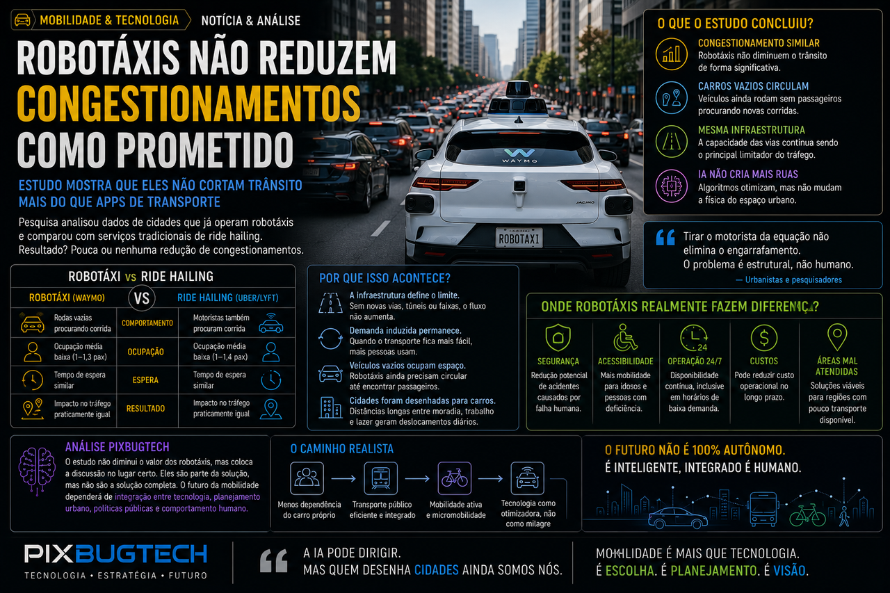 Robotáxis não reduzem congestionamentos como prometido e talvez a indústria tenha vendido uma solução mágica para um problema muito mais complexo