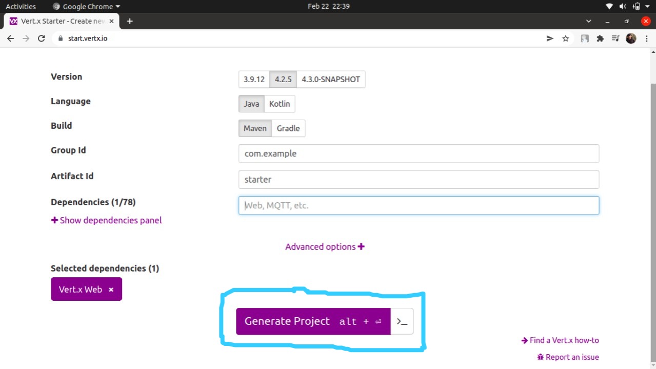 Click on generate project