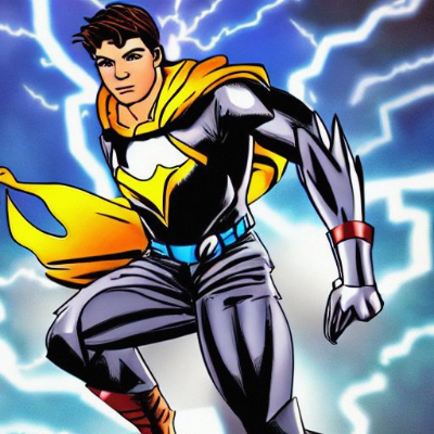 Nightbird - a young adult male superhero with dark hair and a blue-gray costume with a yellow cape 