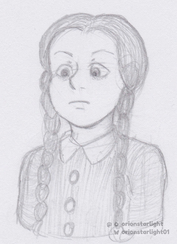 My drawing of Wednesday Addams from 1964 The Addams Family show. I specifically referenced Lisa Loring’s portrayal of the character.