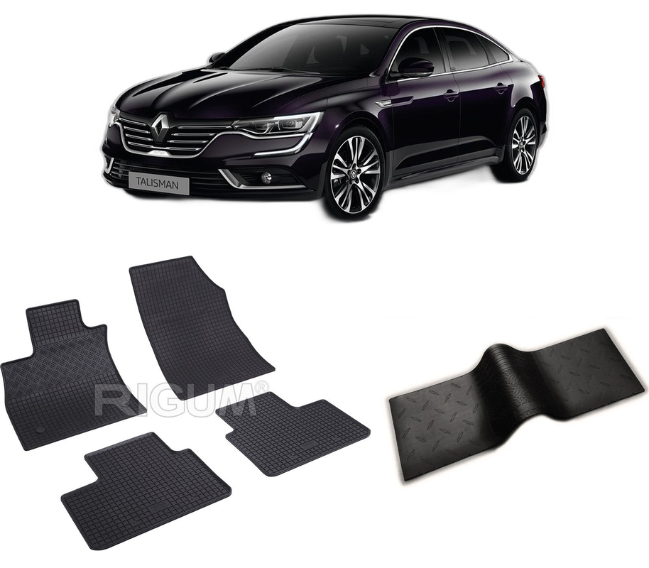 Set covorase auto RENAULT TALISMAN din 01.2016-12.2022, cu covoras tunel median, CAROSERIE SEDAN, Presuri cauciuc 100%, compatibil cu autoturismul RENAULT TALISMAN, Rigum
