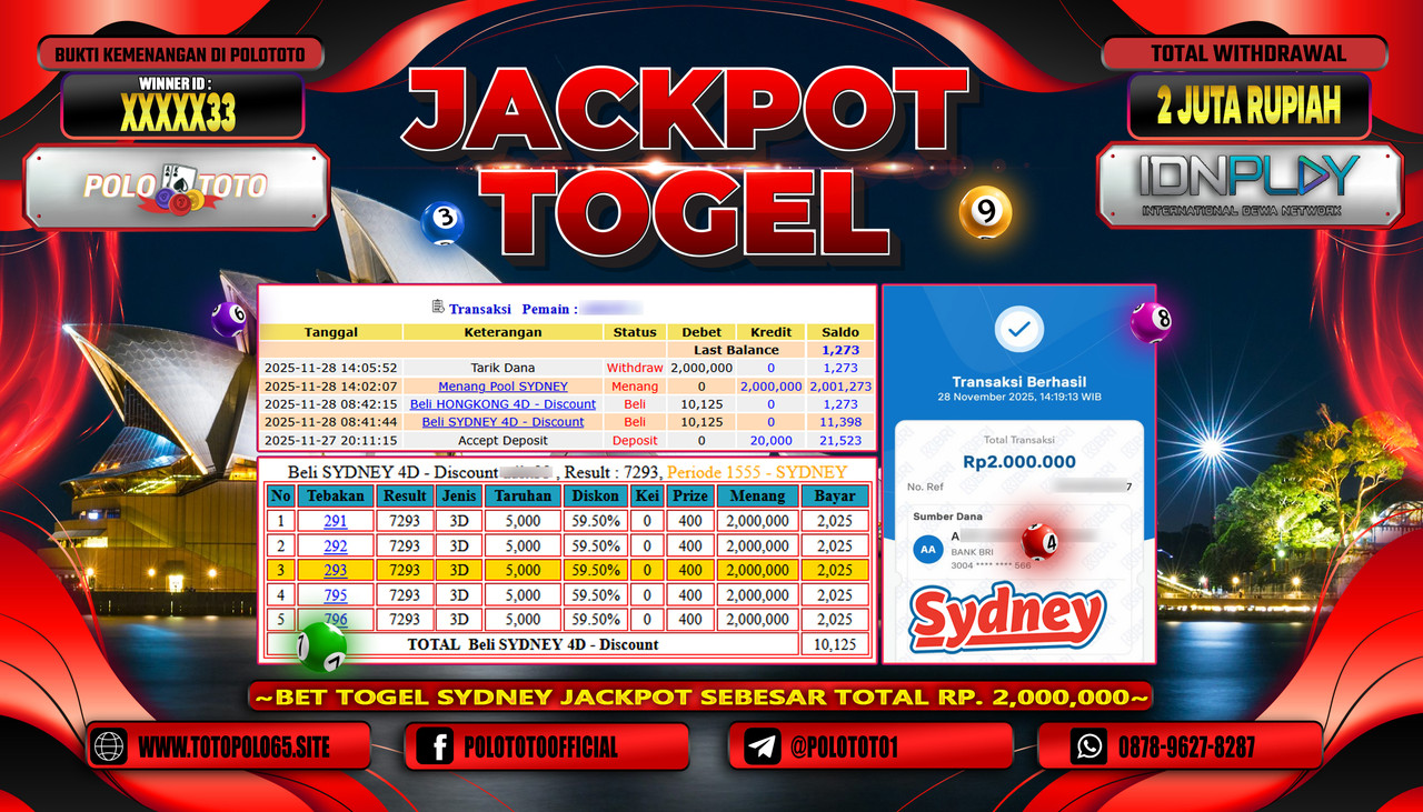 POLOTOTO JACKPOT TOGEL MENANG POOL SYDNEY Rp.2.000.000,- LUNAS